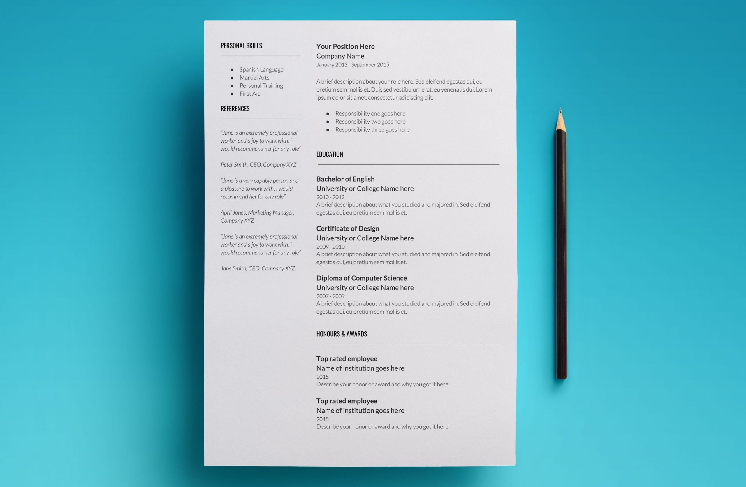 proxima resume template page 2