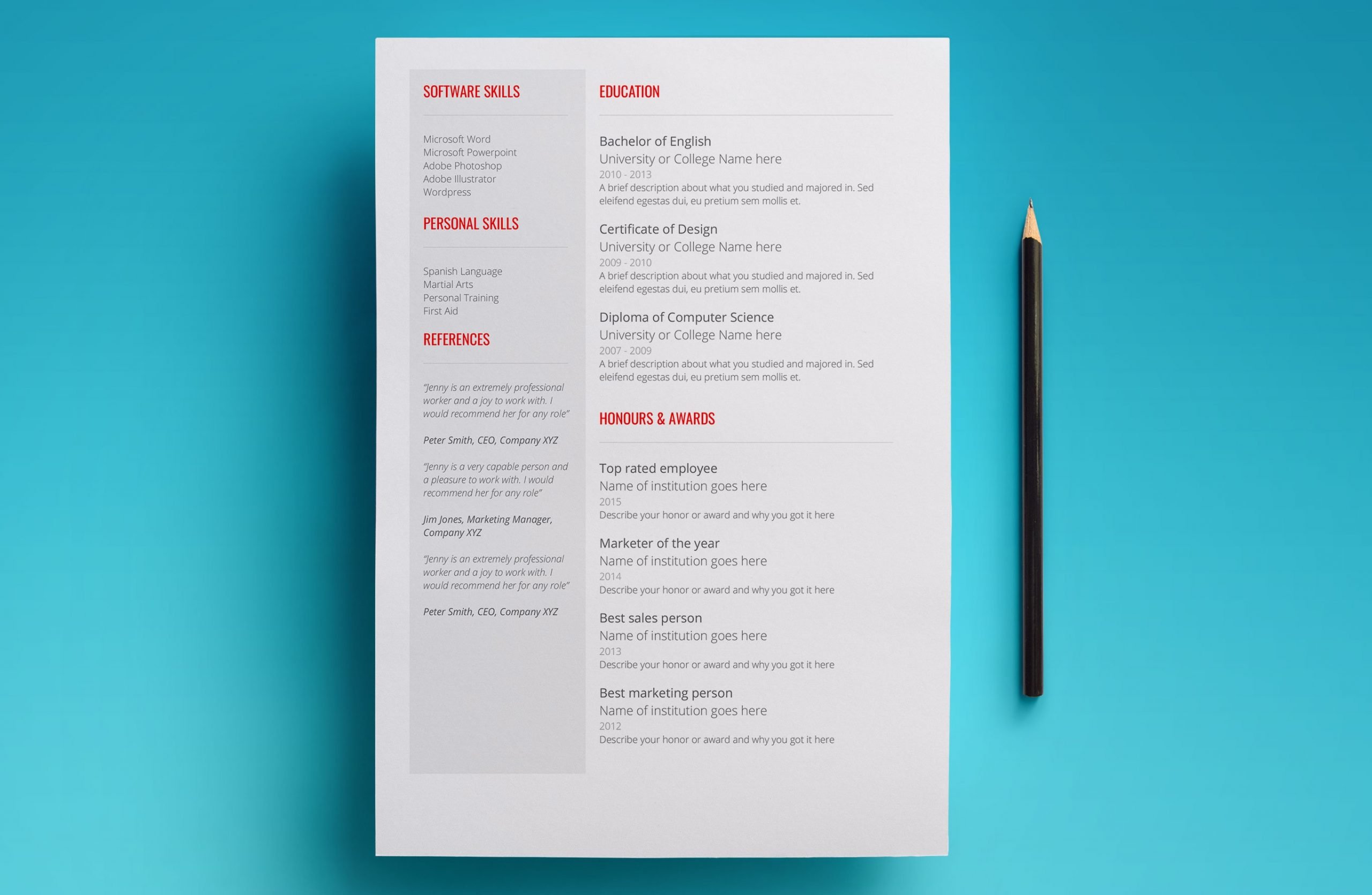 venus resume template page 2